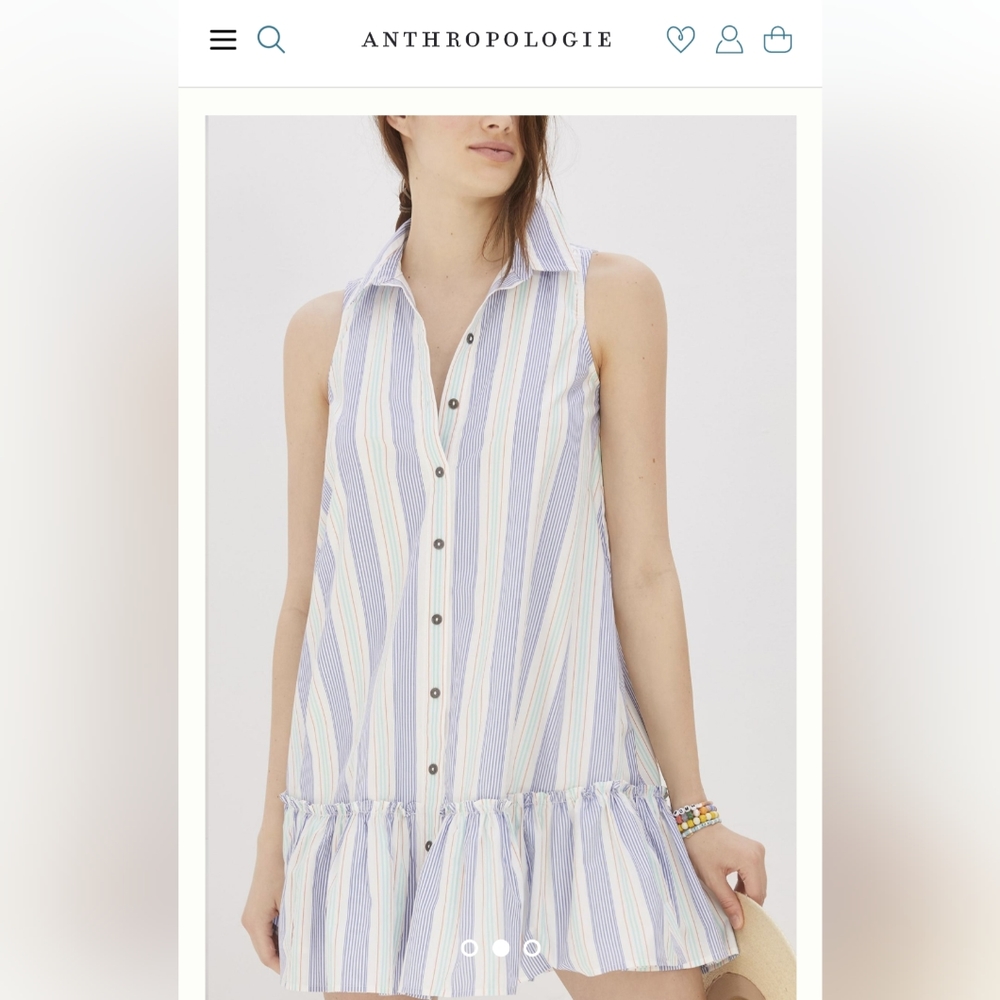 Maeve Flounced Sleeveless Blue Striped Dress size XL Roomy! Anthropology!